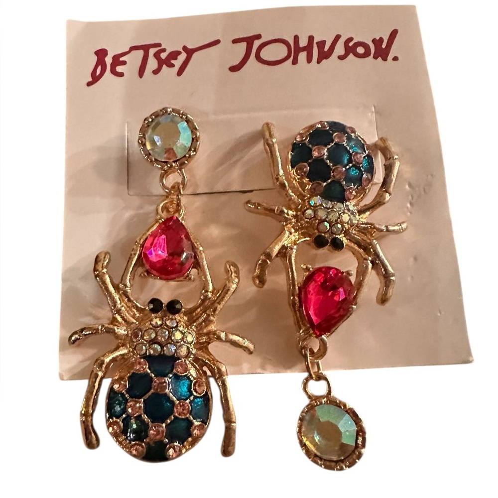 Betsy Johnson Spider Crystal Mismatch‎ Earrings - Picture 4 of 4